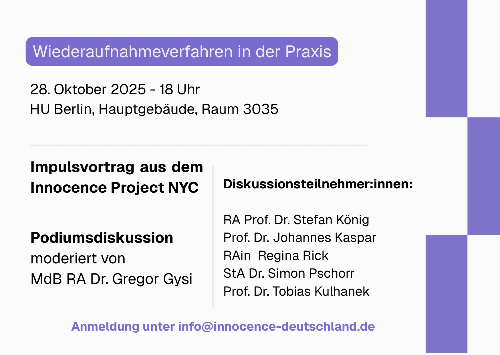 Einladung zur Podiumsdiskussion mit Datum, Uhrzeit, Ort und Diskutant:innen.